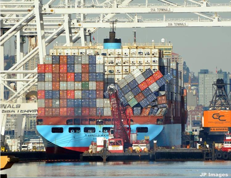 What happens when a cargo ship encounters a typhoon?